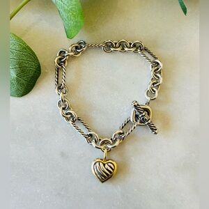 David Yurman Cable Link Heart Toggle Bracelet Size 7”